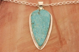 Navajo Sterling Silver Genuine Kingman Turquoise Pendant
